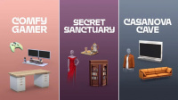 Die Sims 4: Casanova-Höhle-Set, Gemütliches Gaming-Set und Geheimer Rückzugsort-Set