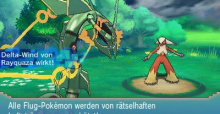 In Pokémon Omega Rubin und Pokémon Alpha Saphir kann Rayquaza eine Mega-Entwicklung durchführen