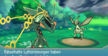 In Pokémon Omega Rubin und Pokémon Alpha Saphir kann Rayquaza eine Mega-Entwicklung durchführen