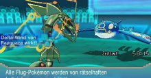 In Pokémon Omega Rubin und Pokémon Alpha Saphir kann Rayquaza eine Mega-Entwicklung durchführen