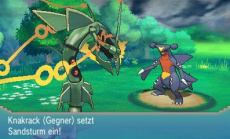 In Pokémon Omega Rubin und Pokémon Alpha Saphir kann Rayquaza eine Mega-Entwicklung durchführen