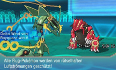 In Pokémon Omega Rubin und Pokémon Alpha Saphir kann Rayquaza eine Mega-Entwicklung durchführen